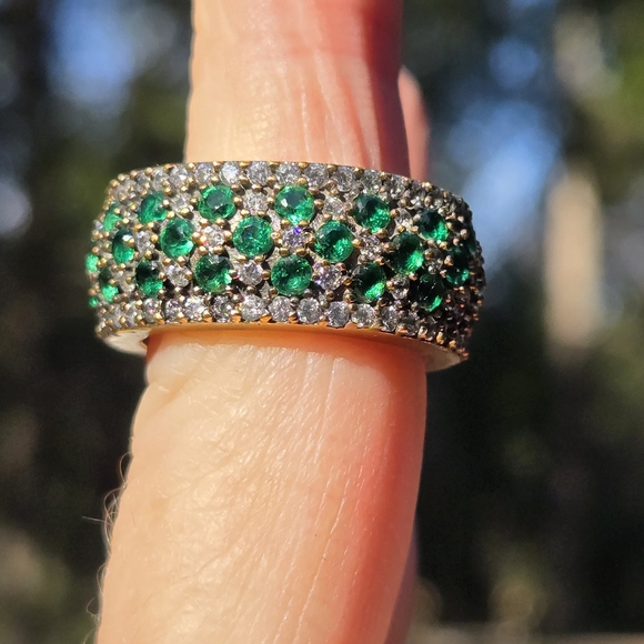 Emerald & White Topaz Eternity Stetling & Gold Ring Sz8 - Picture 5 of 7